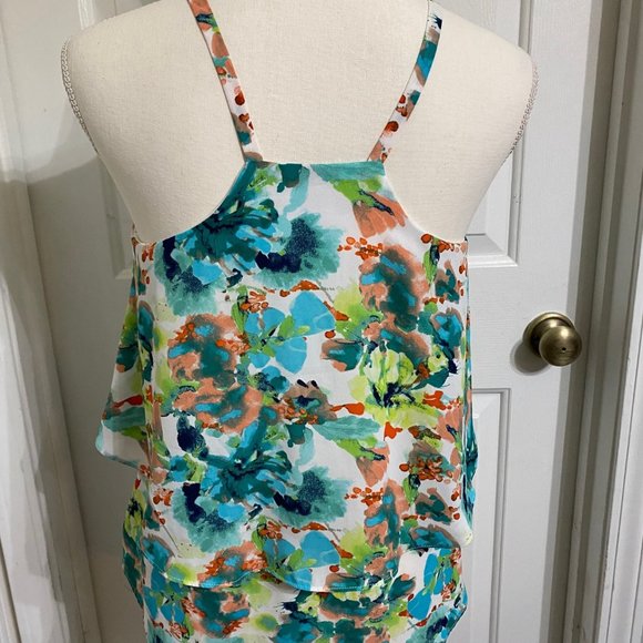 S IZ Byer Floral Summer Top w Beaded Neckline and Double Ruffle Bodice - Picture 5 of 8